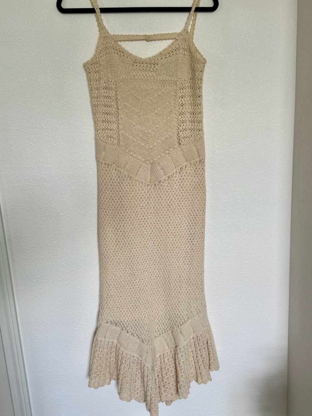 Moda International Crochet Knit Mermaid Hem Midi Dress S Boho Coastal - Picture 5 of 13